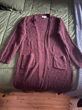 Cozy Women's Burgundy Open-Front Knit Cardigan